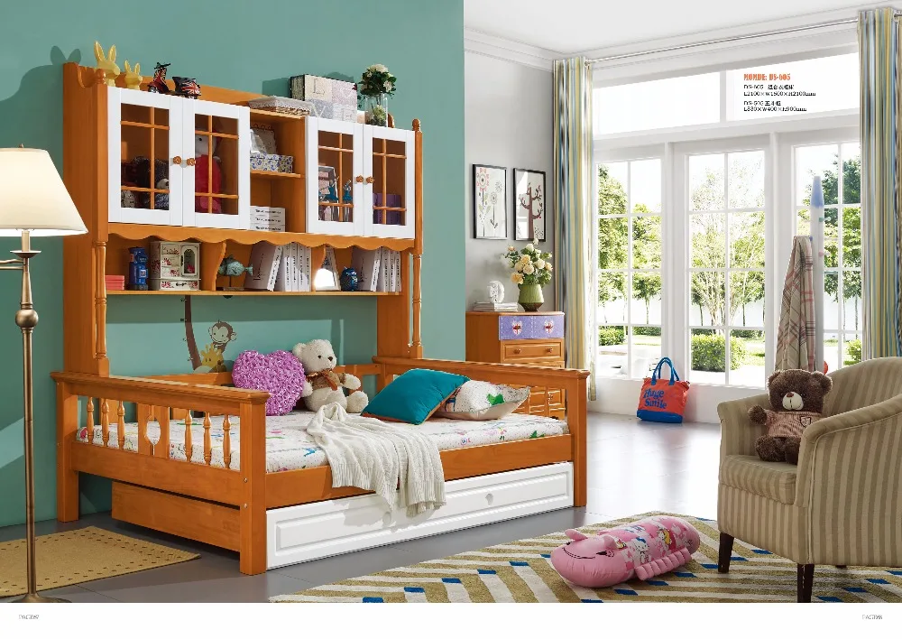 JLMF605 Ash wood children bedroom furniture all solid wood children bed with storage cabinet drawers pulling bed
