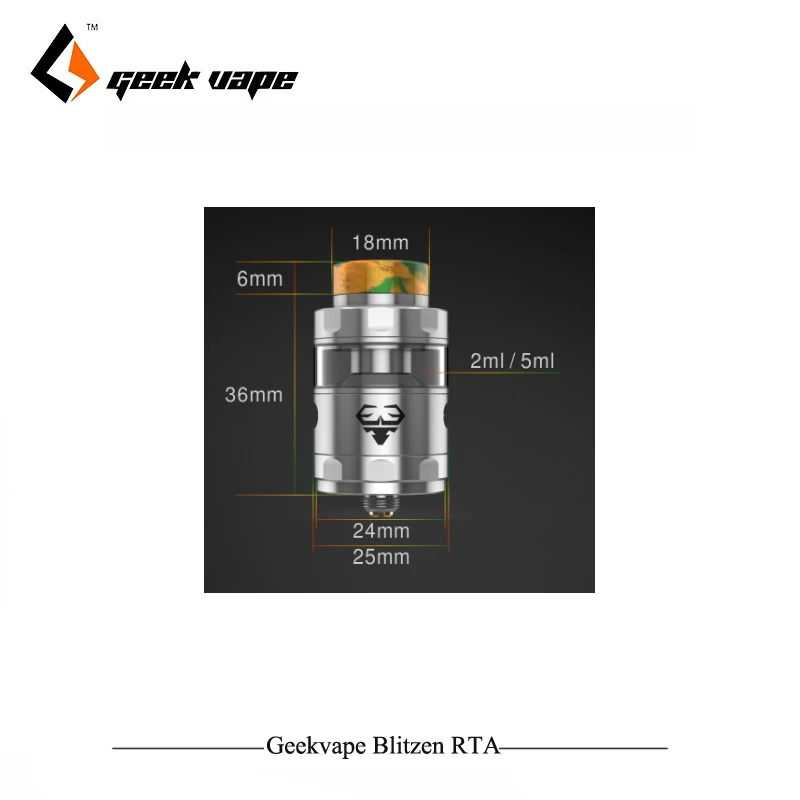 Оригинальный атомайзер GeekVape Blitzen RTA емкость 5 мл диаметр 24 мм поддерживает двойную