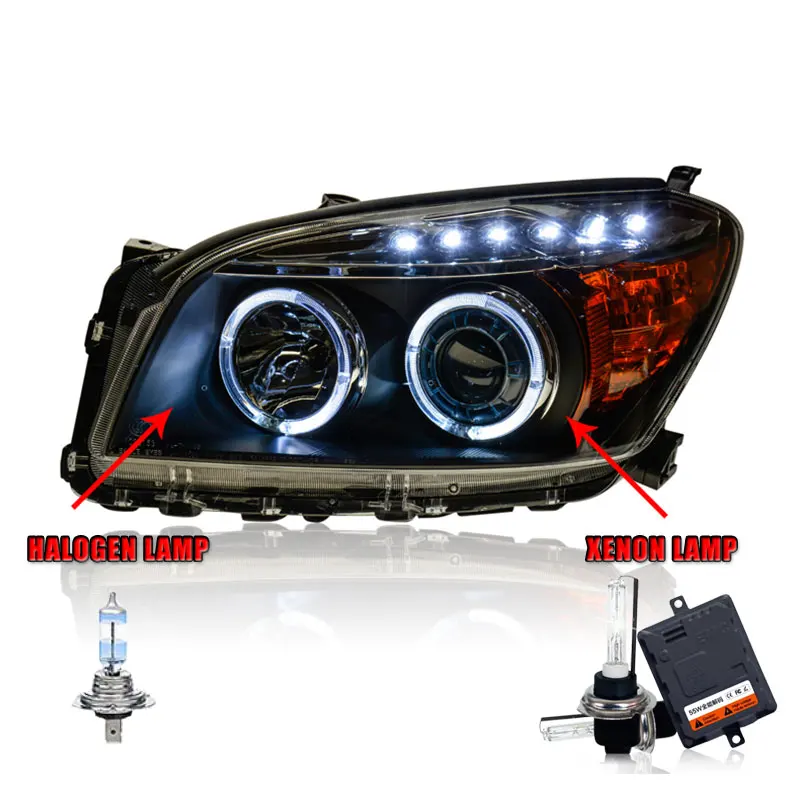 Halogen HighBeam 2 шт. светодиодный фары для Toyota RAV4 2009-2013 светодиодный Автомобильные фары ангельские глазки комплект ксеноновых фар, Высокопрочная конструкция протовотуманная подсветка Габаритные огни - Цвет: Halogen HighBeam