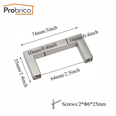 Hole Space 64mm Probrico ручки для шкафа, кухонная дверь, выдвижной ящик для шкафа, нержавеющая сталь, 10 мм, квадратные ручки и ручки для мебельного Оборудования - Цвет: Hole Space 64mm