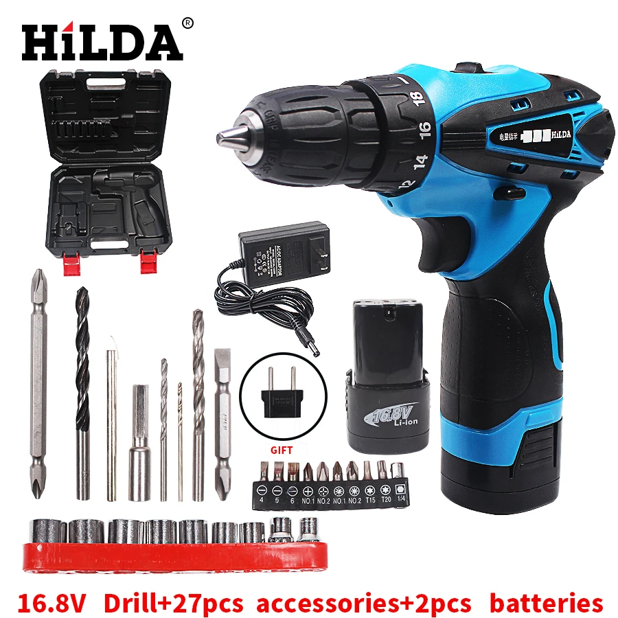 HILDA 12 V 16 8 электрическая дрель 2 скорости перезаряжаемая литиевая батарея