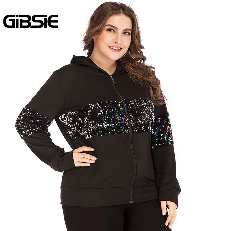 Толстовка GIBSIE большого размера 4xl 3xl черная толстовка с капюшоном и блестками