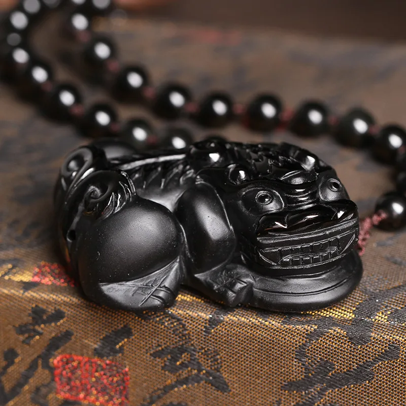 Натуральная матовая Подвеска из черного обсидиана счастливая большая храбрость