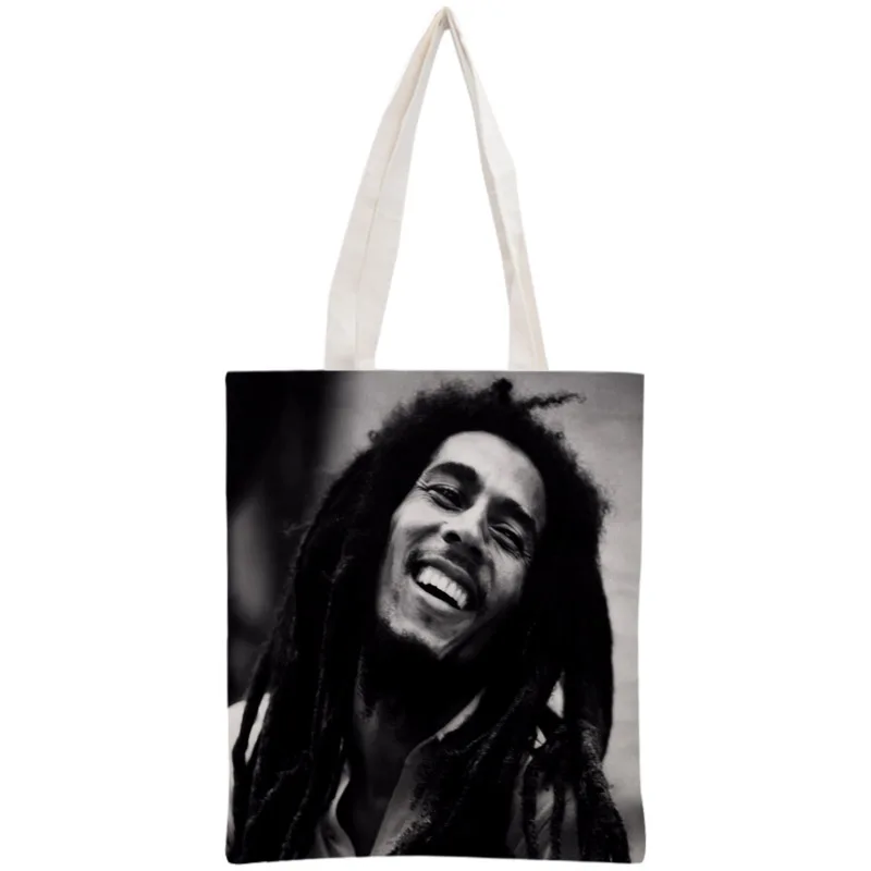 Custom Bob Marley Tote Bag Reusable Handbag Shopping Bags Women Shoulder Cloth Pouch Foldable Cotton Canvas Drop Shipping images - 6
