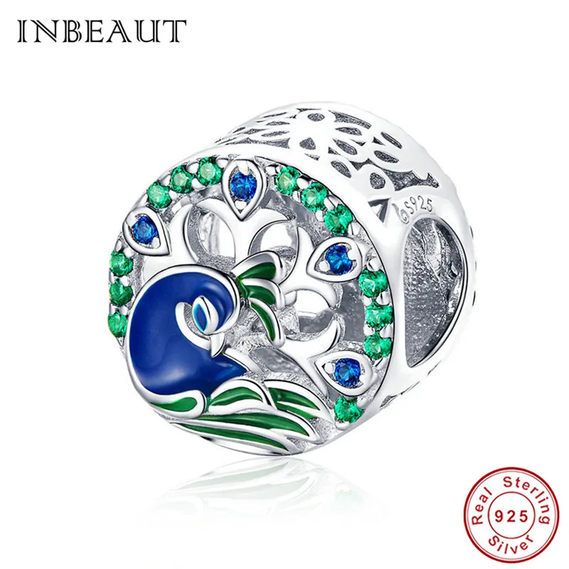 INBEAUT 100% Бриллиантовая Серебряная синяя Эмаль зеленый кубический цирконий Павлин