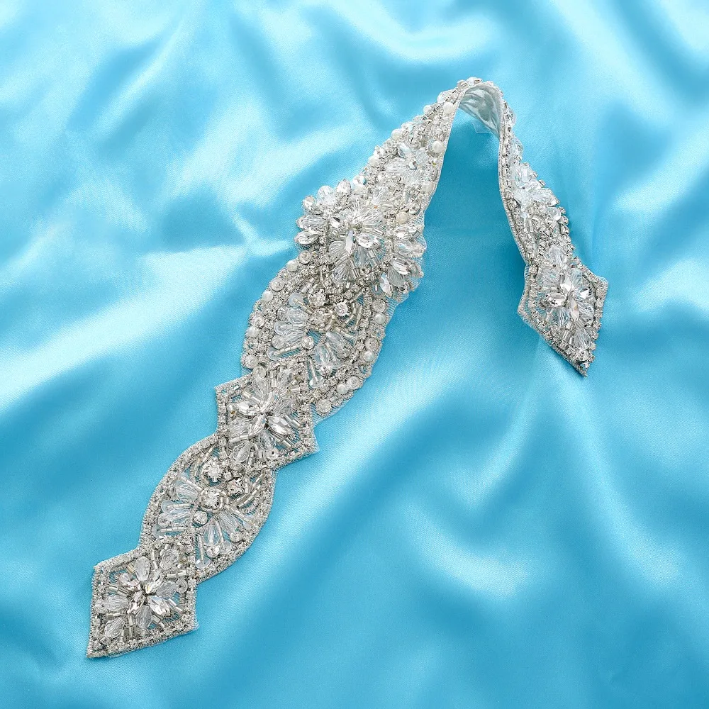 

Pearls Wedding Belt Rhinestones Bridal Sash Silver Crystal Bridal Belt For Wedding Prom Dresses J186S