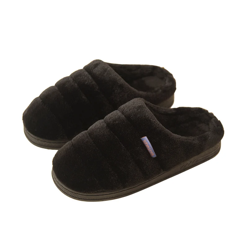 Black slipper men Женские домашние тапочки; теплая плюшевая мягкая зимняя обувь; женские и мужские домашние тапочки; Нескользящие тапочки размера плюс для влюбленных - Цвет: Black slipper men