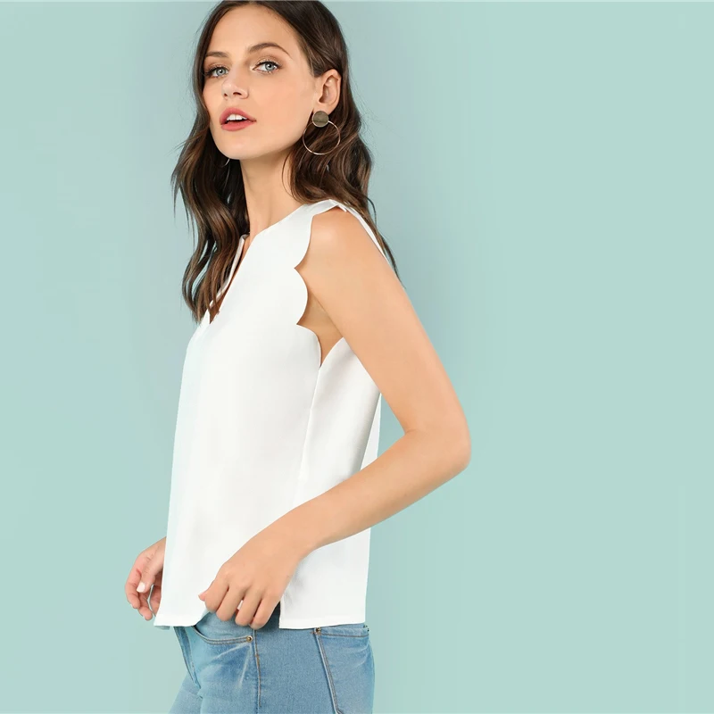 SHEIN Топ С Фигурной Отделкой Женская Летняя Повседневная Блузка Без Рукавов