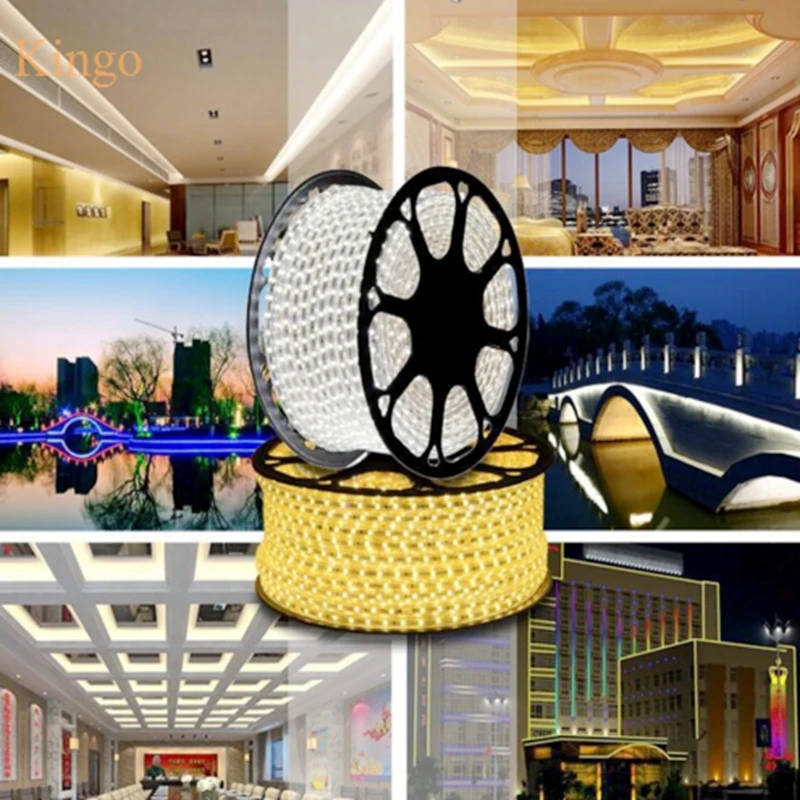DHL 100 м/рулон 220 В Светодиодная лента 2835 3528 SMD 120 светодиодов/м веревка Водонепроницаемая IP67 ярче чем 3014 5630