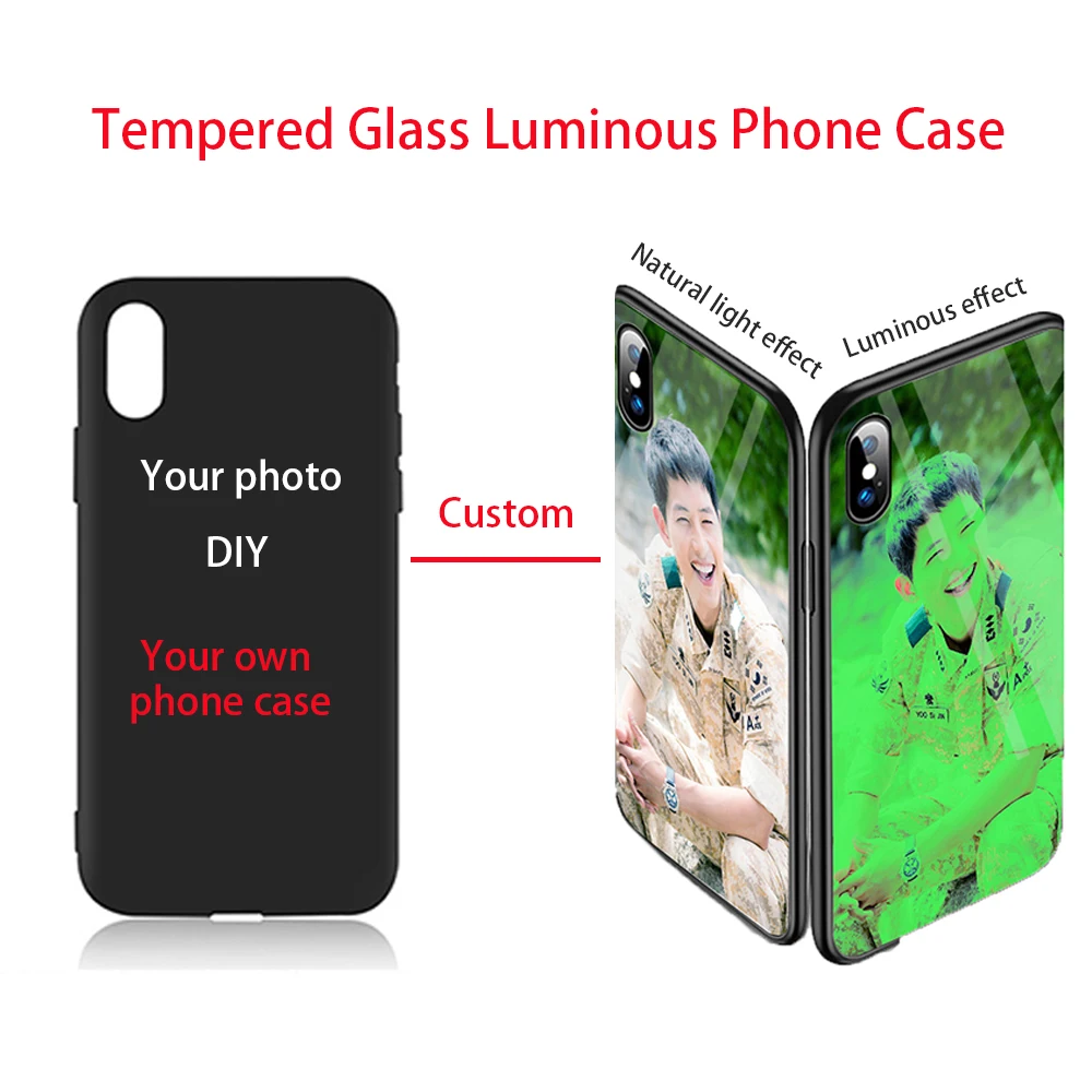 Custom Phone Cover For iPhone X XR XS MAX 8 7 6S 6 Plus Case Luminous Tempered Glass Print Photo Name Design Huawei Cases |