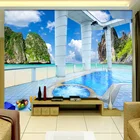 Пользовательские фото обои 3D настенная Обои для Гостиная балкон Бассейны видом на море плакат росписи Papel де Parede 3D