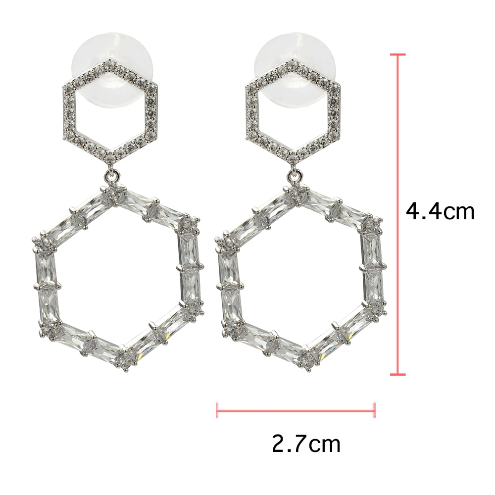 Женские Висячие серьги с фианитами AAA + стильные модные простые медные в форме