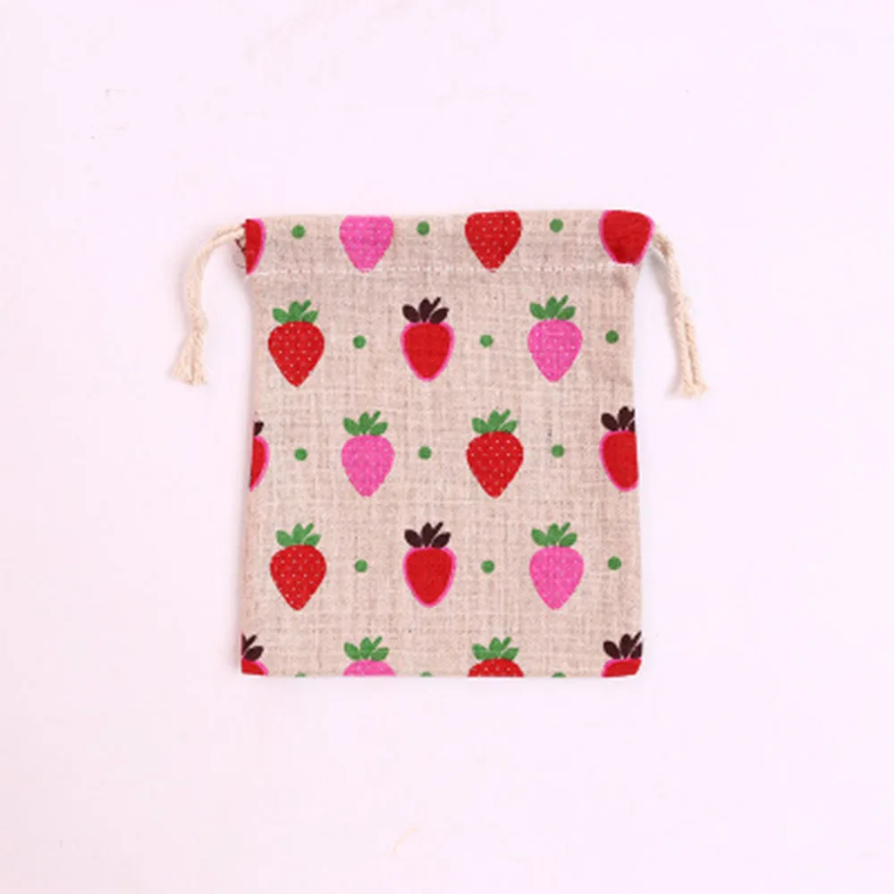 S-strawberry Ручная работа, хлопковая Льняная сумка для хранения упаковки, сумка на шнурке, маленькая сумочка для монет, дорожная женская маленькая тканевая сумка, Рождественский Подарочный мешочек - Цвет: S-strawberry