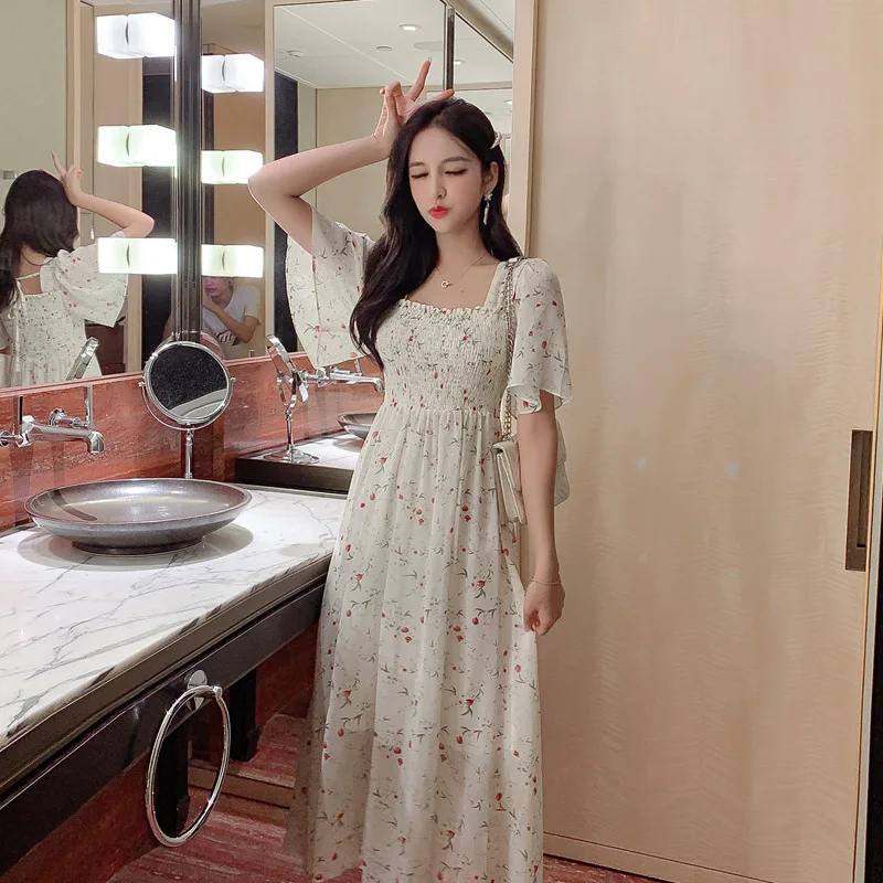 Модное легкое шифоновое платье с принтом Империя длинные платья широкий