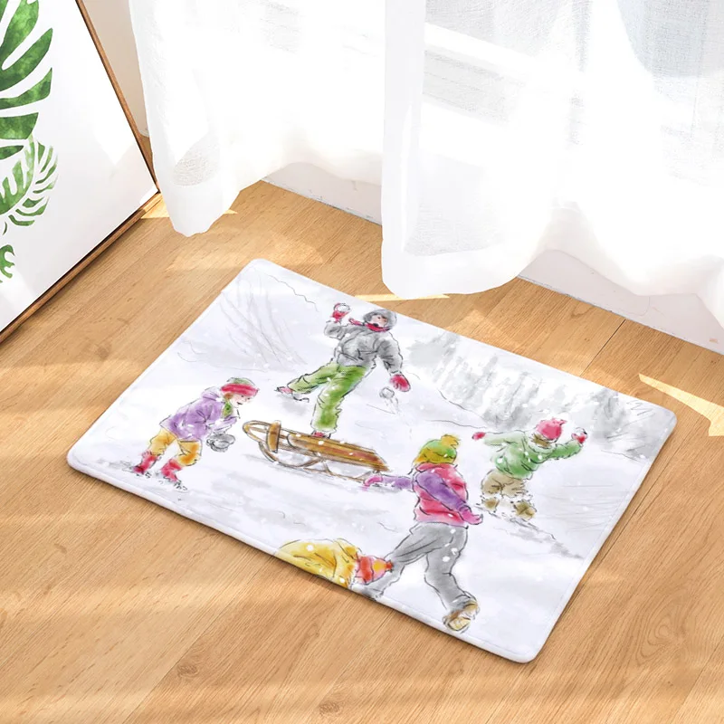 Comwarm Entrance Welcome Door Mat Christmas Anti-Slip Joyful Kids Snowman Cartoon Santa Claus Socks Bedroom Kitchen Floor Carpet | Дом и сад