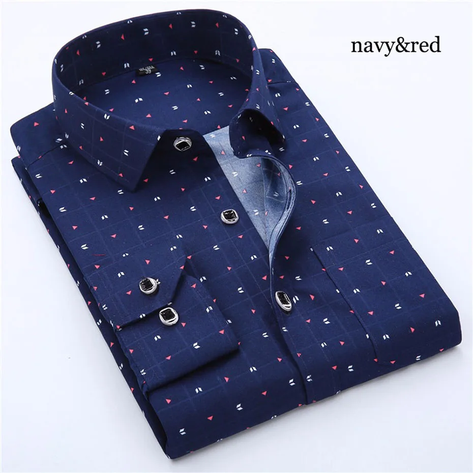 

Zogaa Men Business Shirt Long Sleeve Solid Floral Printing Plaid Dress Shirt Male Clothing Casual Men Shirts with 4 Colors