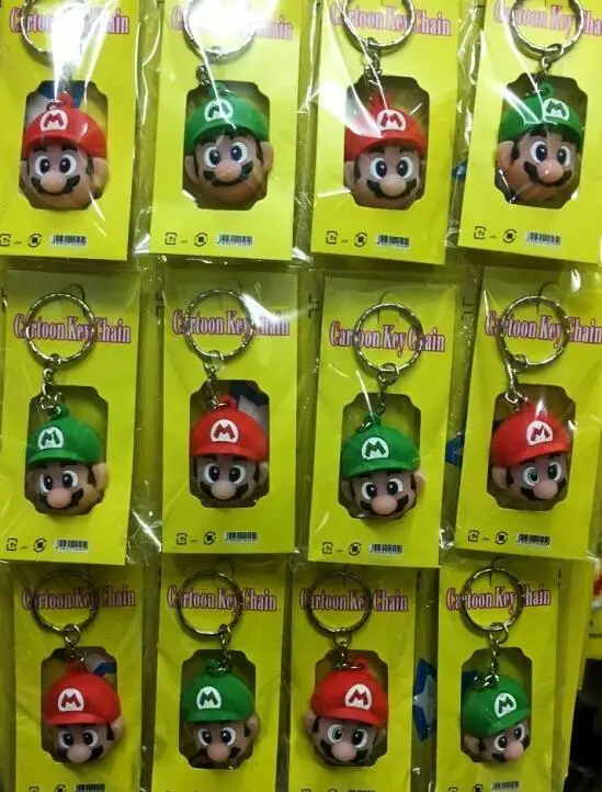 Free Shipping 1set 12 pcs cartoon popular Super Mario head mixed 3D Key Chains Bag Pendant Gifts Party Favors | Украшения и