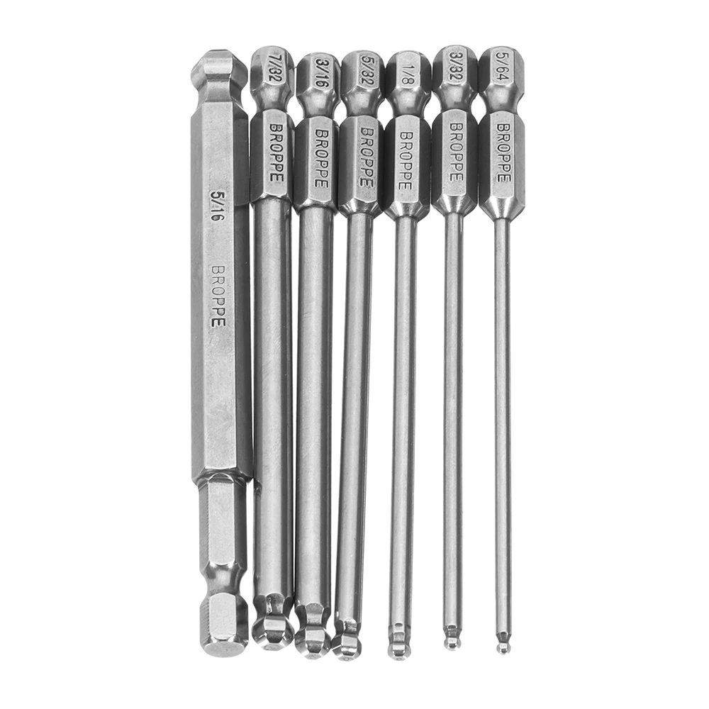Broppe 7 шт. набор шаровые биты SAE 5/64-5/16 дюймов 100 мм Магнитная шаровая отвертка сверла 1/4 дюймов шестигранный хвостовик ручные инструменты