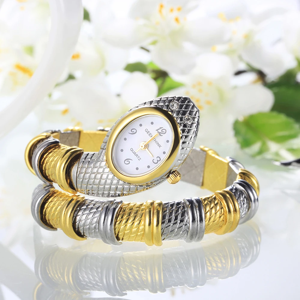 2018 Лидирующий бренд уникальный дизайн браслет в форме змеи часы для женщин