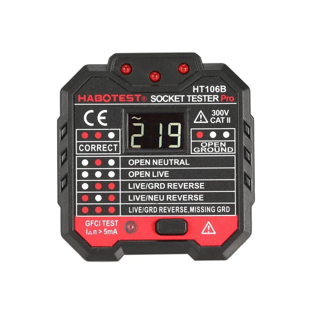 HABOTEST HT106B Socket Testers Voltage Test detector AU Plug Ground Zero Line Polarity Phase Check |