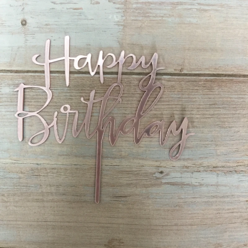 

5pcs rose gold mirrored happy birthday acrylic cake topper