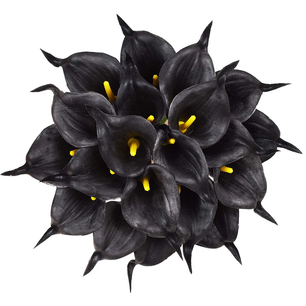 Черные искусственные цветы на ощупь из искусственной кожи Calla lily Флорес для