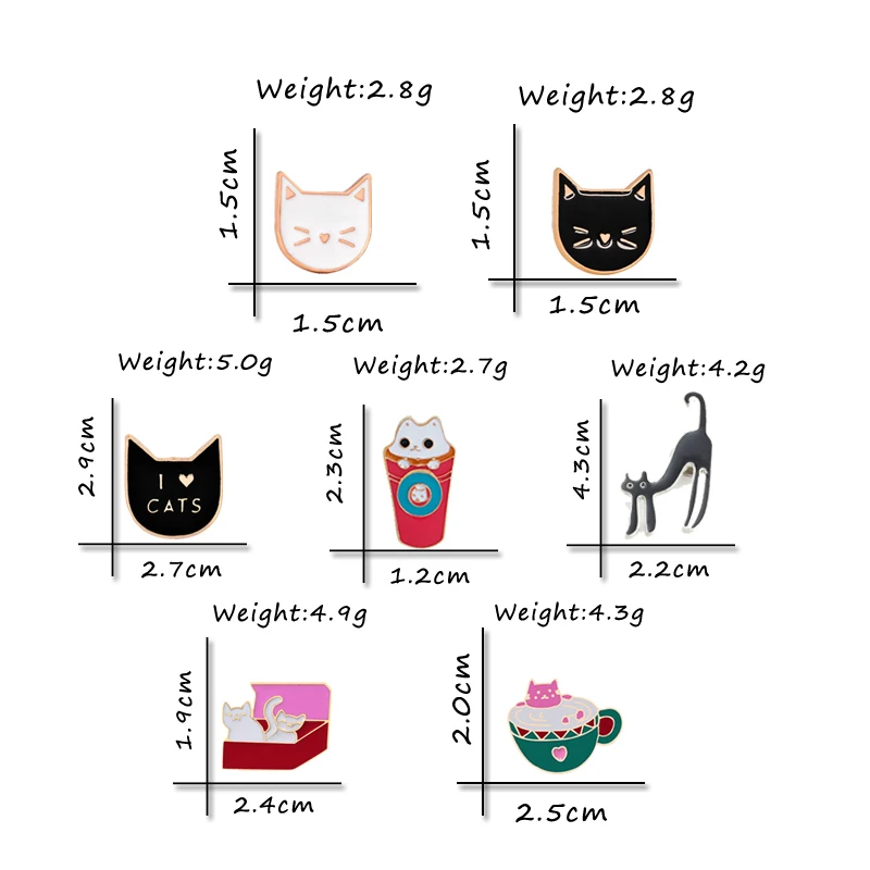 Cartoon Cute Animal Brooches Black White Cat Coffee Metal Enamel Pins Shirt Collar Lapel Pin Bag Badge Unisex Jewelry Lover Gift | Украшения