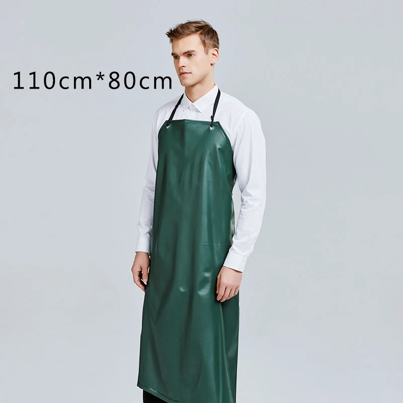 Green Apron-110cm Водонепроницаемый ПВХ кухонный фартук из искусственной кожи для мужчин женщин взрослых для шеф-повара и официантки ресторанный фартук черный зеленый большой домашний фартук инструменты - Цвет: Green Apron-110cm