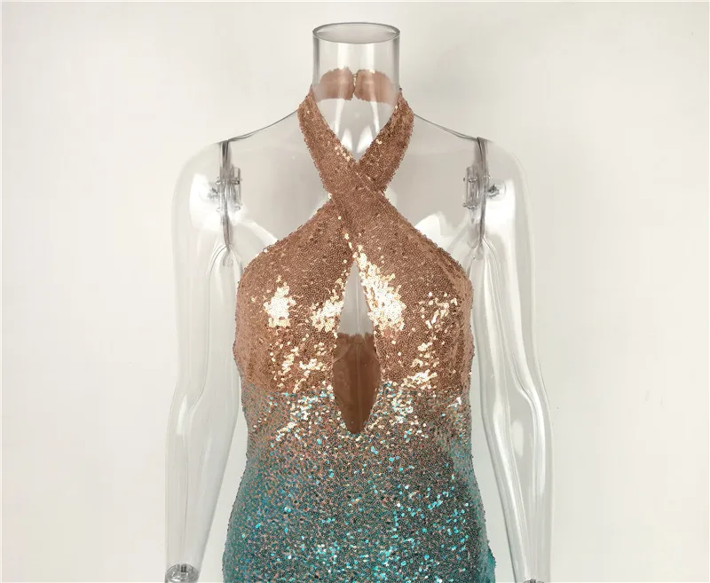 Sexy Sequin Dress Spring And Summer Sleeveless Fashion Halter Backless Dresses Evening Party Dress Vestidos