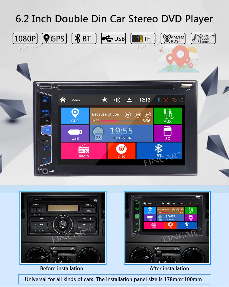 Eincar 2din wince dvd плеер GPS + Bluetooth 6.2 ''радио в тире Авторадио приемников автомобиля