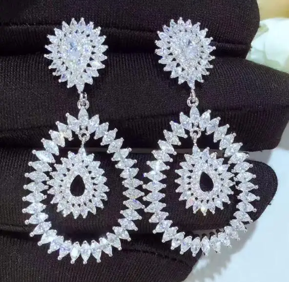 L6.1* W3cm AAA cz уникальный молочно-зеленый камень длинные висячие серьги для женщин brincos, можно носить с ушками Праздничная мода аксессуары