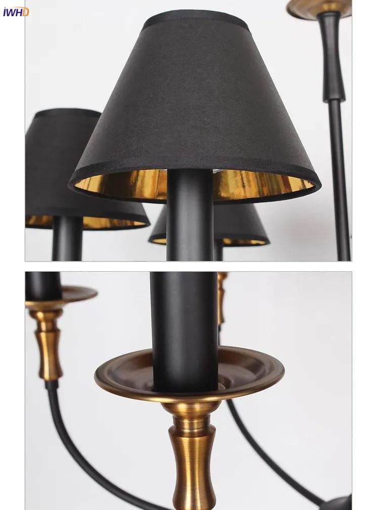 IWHD 8 головок черный Лофт ретро светодиодный Люстра для спальни гостиной кухни скандинавские современные люстры освещение блеск светодиодный Avize