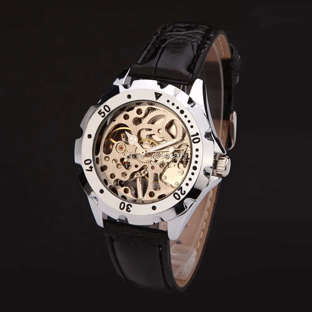 Часы наручные мужские механические в стиле милитари с кожаным