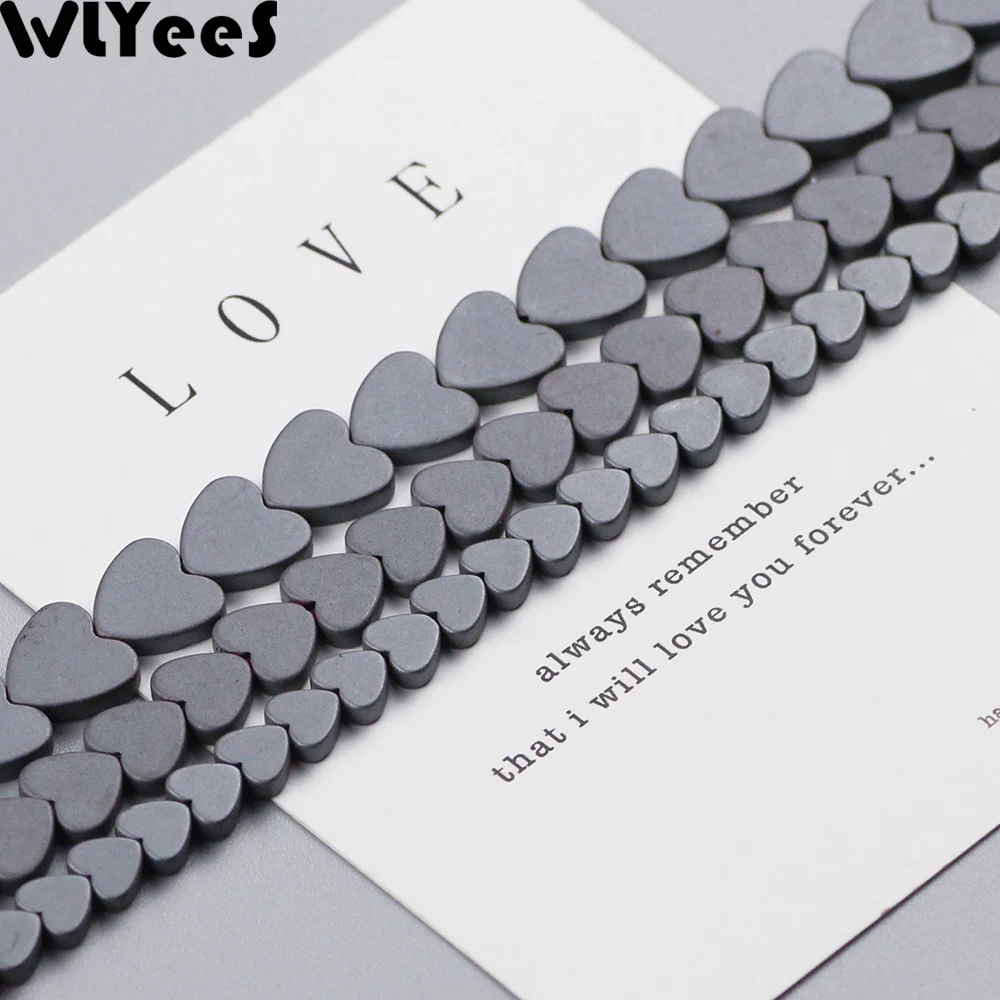 Бусины из матового черного гематита WLYeeS разделительные бусины в форме сердца для