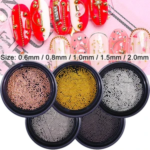Металлические микро бусины из нержавеющей стали 0,6 мм-2,0 мм, икры для дизайна ногтей, 3D DIY аксессуары для дизайна ногтей золотогосеребряногорозового золотасеребристого серого цвета