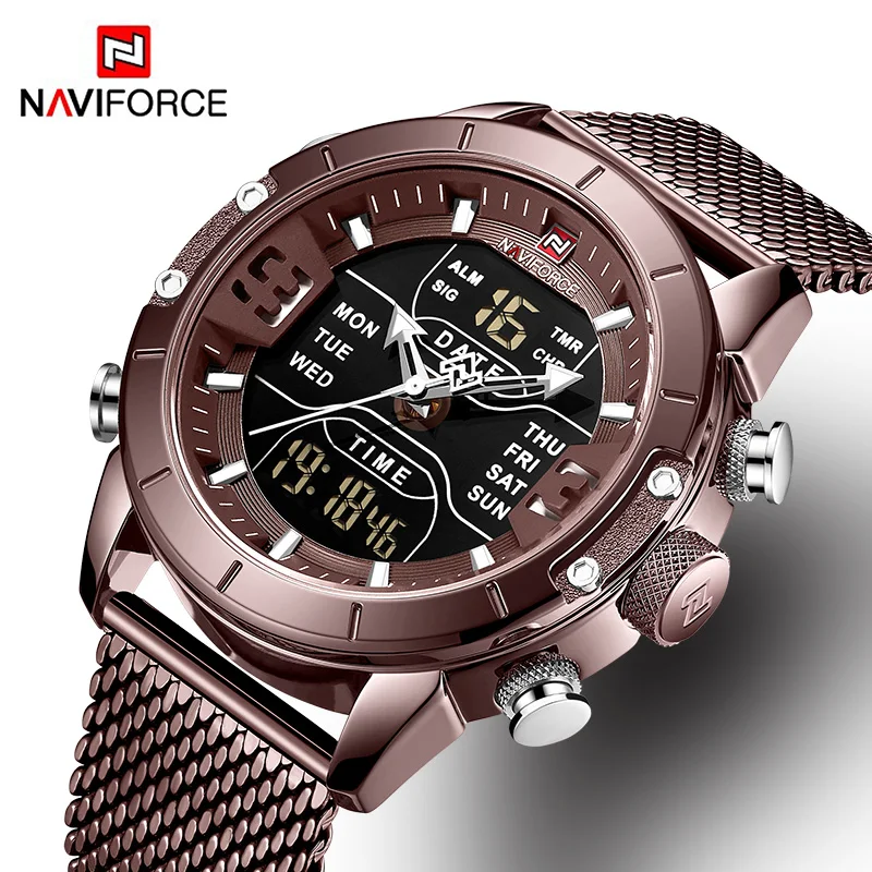 Часы NAVIFORCE мужские из нержавеющей стали спортивные аналоговые цифровые