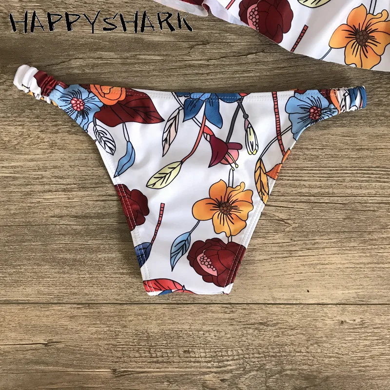 

HAPPYSHARK Floral Ruffle Bikinis 2019 Women Stripe Lotus Edge Swimwear Sexy Micro Thong Bikini String Cut Out Beachwear Maillot