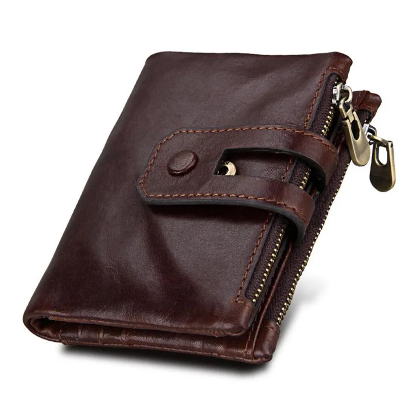 Портмоне мужское из натуральной кожи с RFID защитой и двойной молнией|leather wallet
