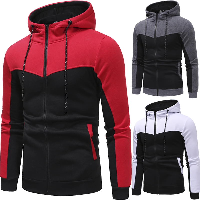 

2 Pieces Sets Tracksuit Men Fashion Brand Autumn Winter Zipper Hooded Sweatshirt +Drawstring Pants Male Patchwork Sportwear Suit