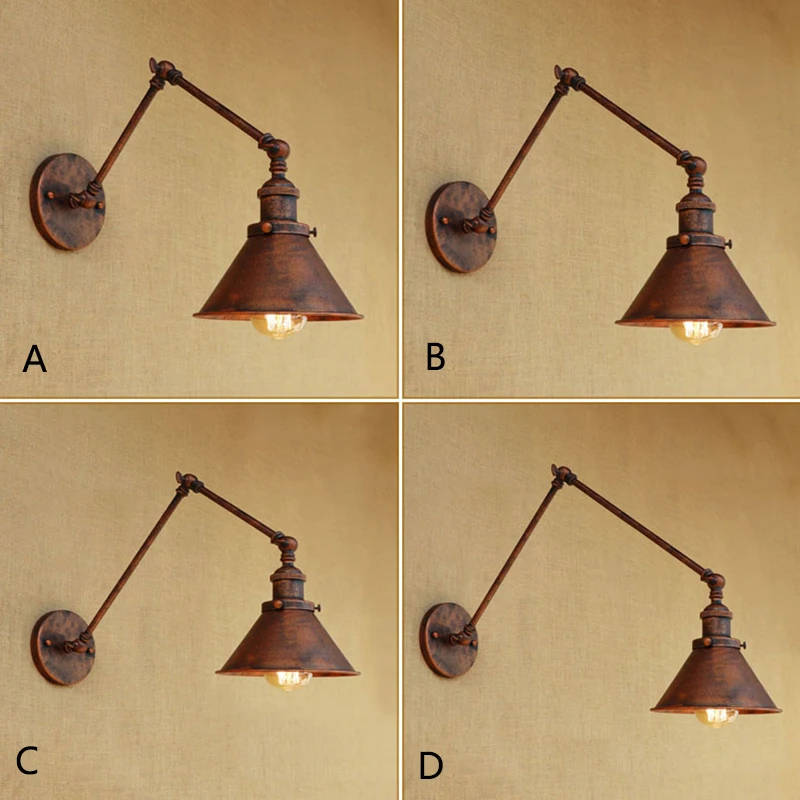 Винтажная промышленная E27 настенная лампа Лофт Регулируемая поворотная рука бра