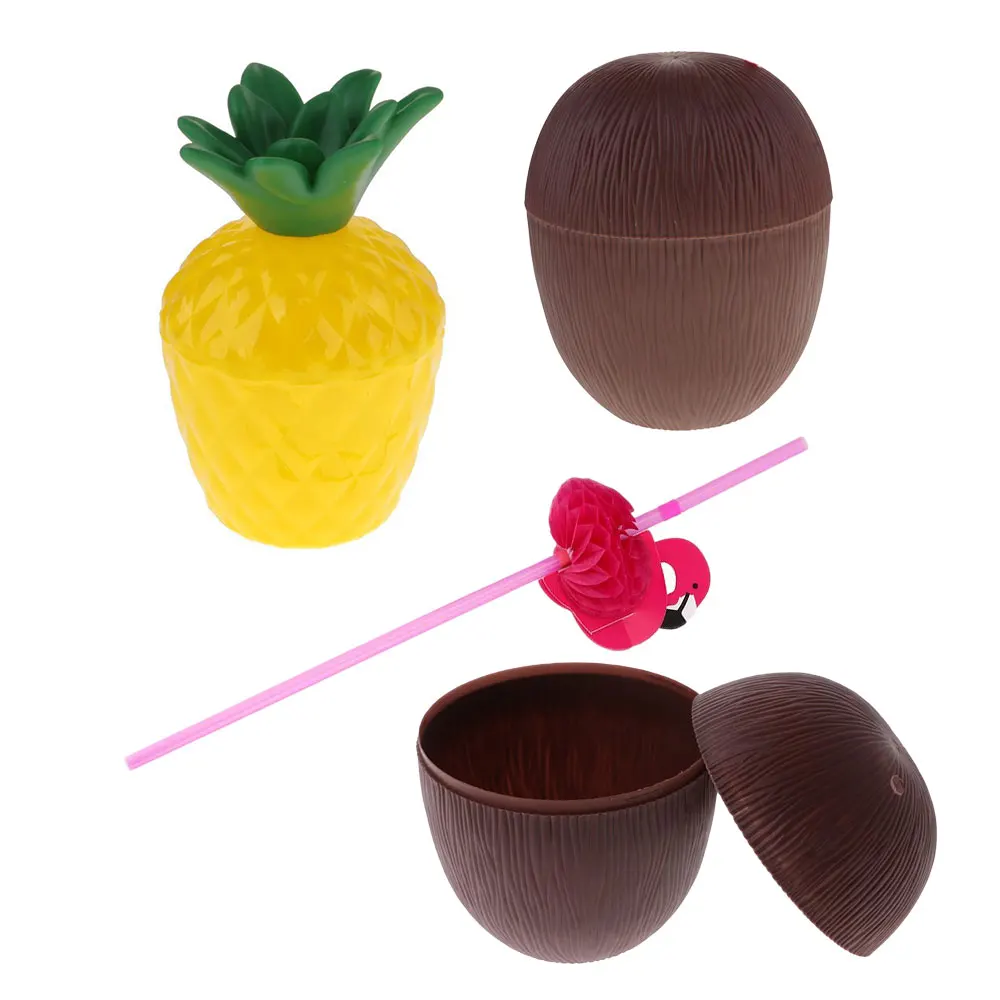 1 шт. пластиковая желтая бутылка для ананаса Кокосовая чашка соломинки фламинго