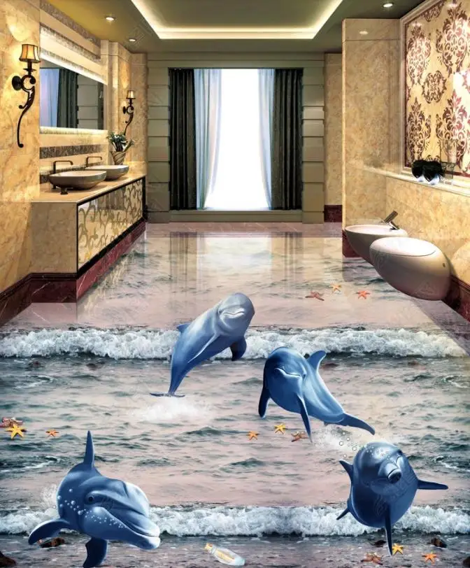 

Настенные фрески Дельфин океан 3d Пол фреска обои Гостиная Спальня Ванная комната Детская комната 3d Пол фото обои