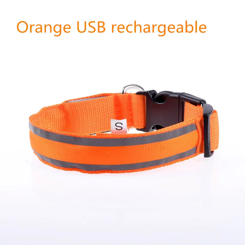 orange USB charge A06 светоотражающий светодиодный ошейник для питомцев собака nylong световой воротник светоизлучающий воротник батарея версия и USB перезаряжаемая версия - Цвет: orange USB charge