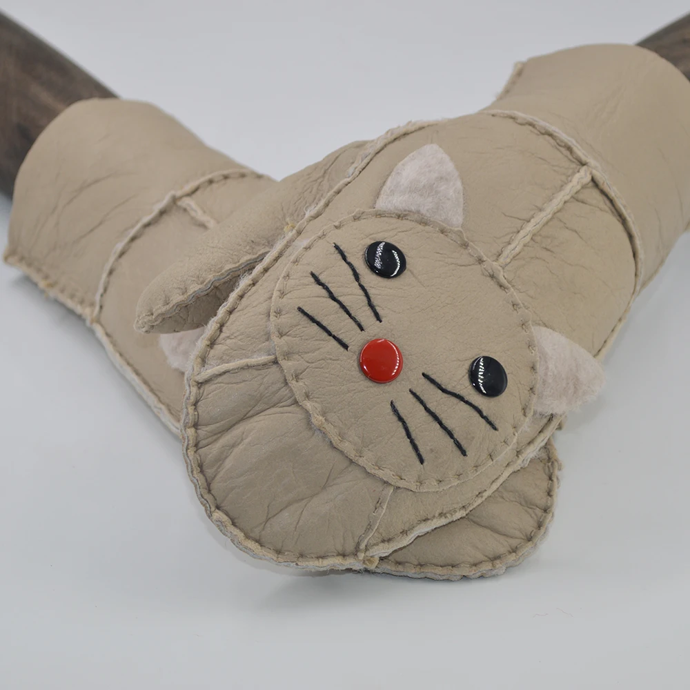 Женские варежки из натуральной кожи перчатки овечьей с шерстяным мехом для милых