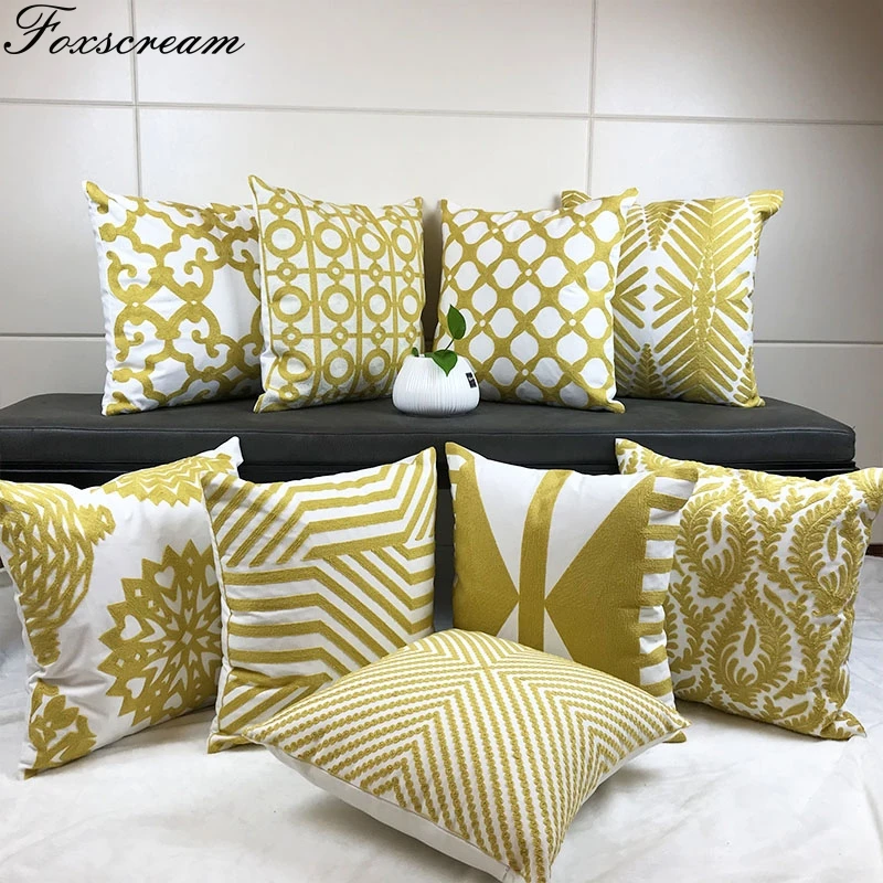 Домашний декор вышитая наволочка для подушки Желтый геометрический цветочный