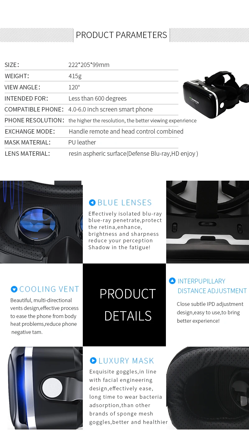 VR гарнитура Shinecon 6,0 Pro стерео Виртуальная реальность смартфон 3D очки Google VR гарнитура с контроллером для Android
