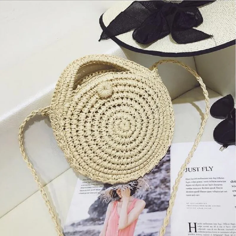 Women Woven Straw Round Handbag Retro Rattan Shoulder Bag Boho Summer Beach Messenger Bags Fashion Designer Female Totes | Багаж и сумки