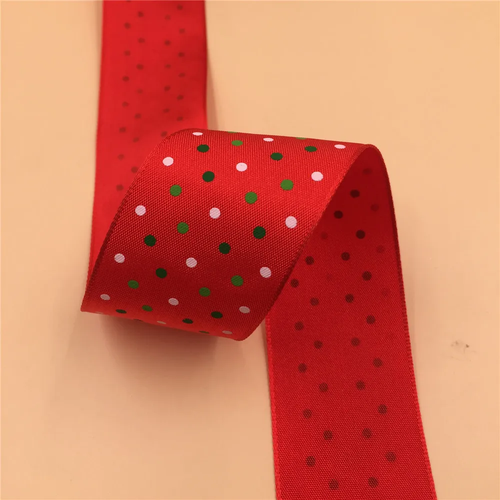 

38mm Multicolor Dots Red Wired Taffeta Ribbon Wedding Party Festive Event Decoration Crafts Gift Wrapping Supplies 25Yards N1141