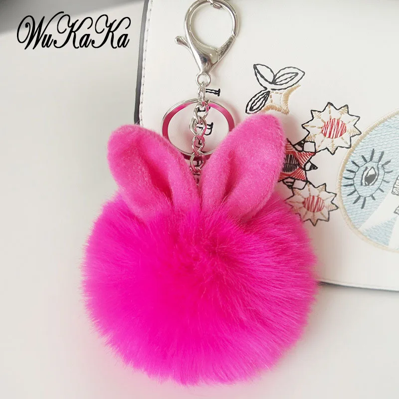 Искусственный пушистый брелок с помпоном в форме заячьего уха Женская сумочка