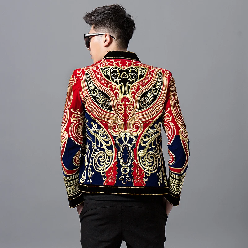 Luxury Baroque Color Block Blazer Men Heavy Wormnanship Embroider And Beads Stage Costumes For Singer DJ Party Club Outfit